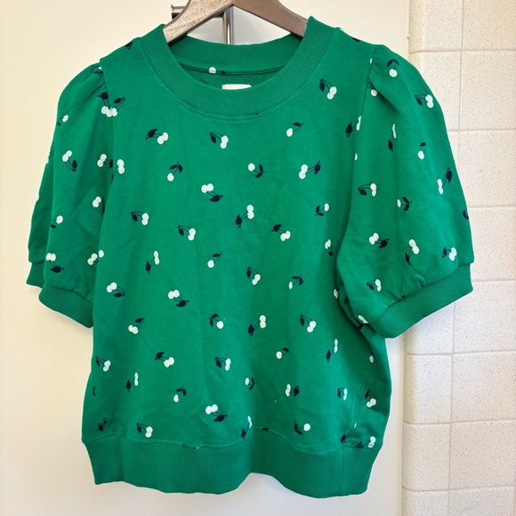Maeve Tops - Maeve Kelly Green Sweatshirt with Cherry Pattern